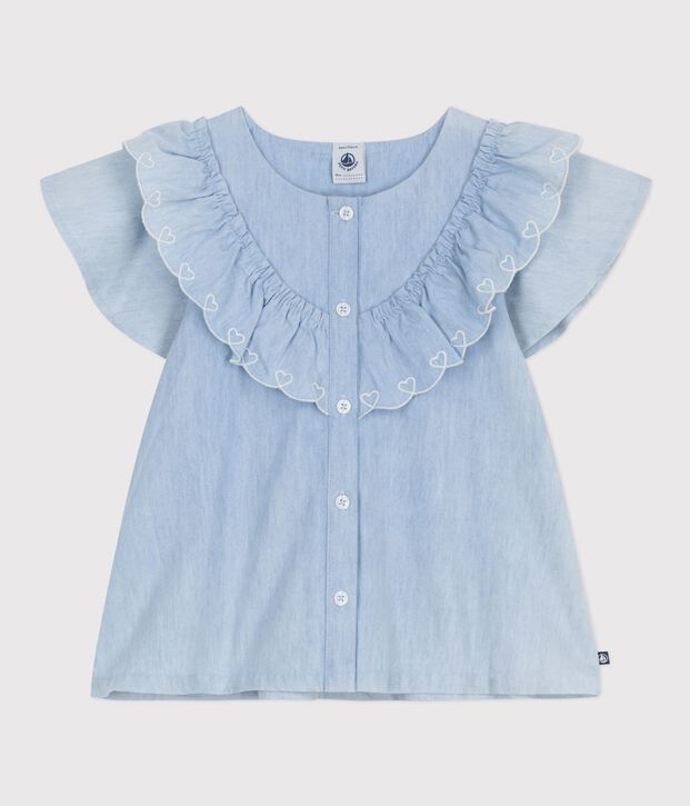 Children's plain short-sleeved cotton blouse blue