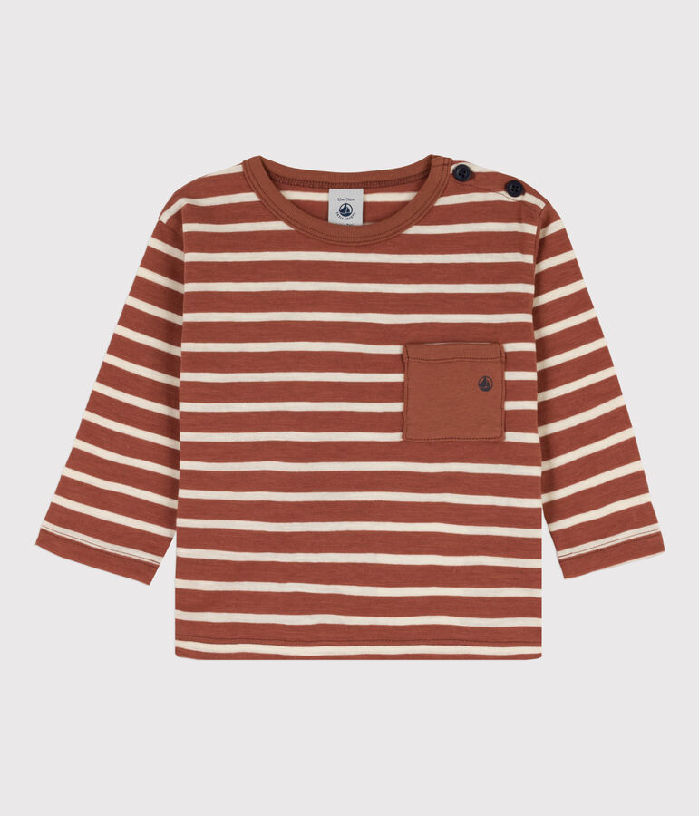Babies' Long-Sleeved Cotton T-shirt brown/ecru