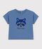 Babies' plain short-sleeved patterned cotton T-shirt blue