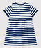 Babies' Short-Sleeved Striped Jersey Dress MEDIEVAL blue/MARSHMALLOW white