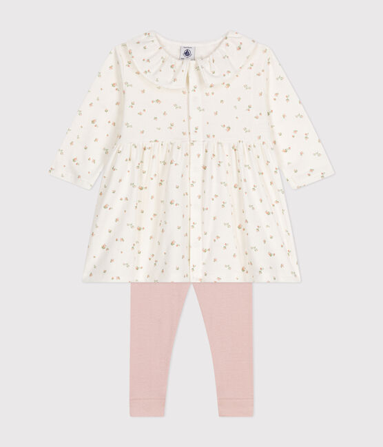 Babies' cotton long-sleeved dress and leggings set MARSHMALLOW white/MULTICO white