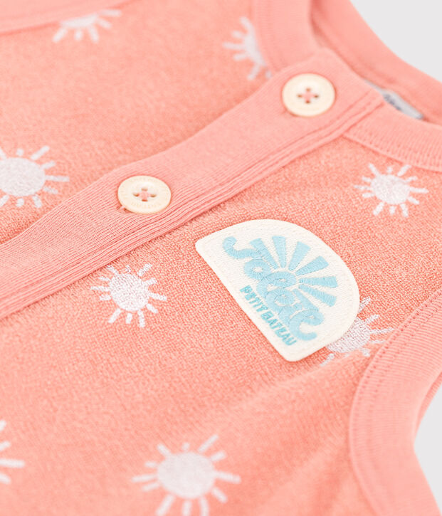 Babies' sleeveless cotton terry playsuit with a sunshine print orange/white