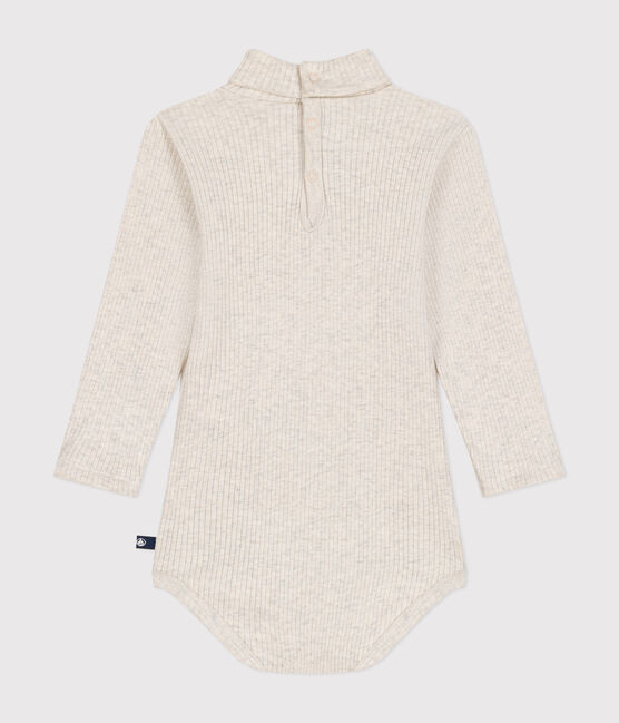 Babies' long-sleeved rollneck cotton bodysuit MONTELIMAR CHINE beige