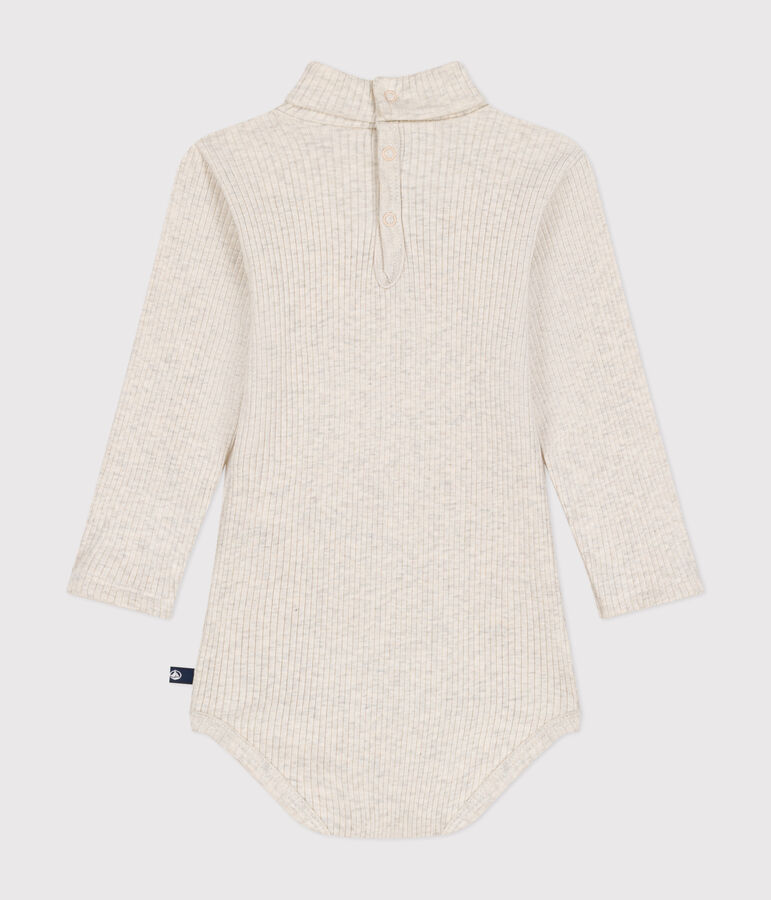 Babies' long-sleeved rollneck cotton bodysuit beige