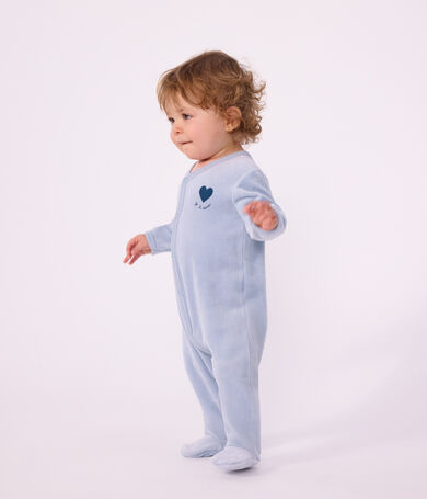 Babies' plain velour pyjama suit with a placed design