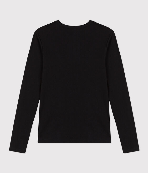 Women's iconic long-sleeved plain rib knit T-shirt black