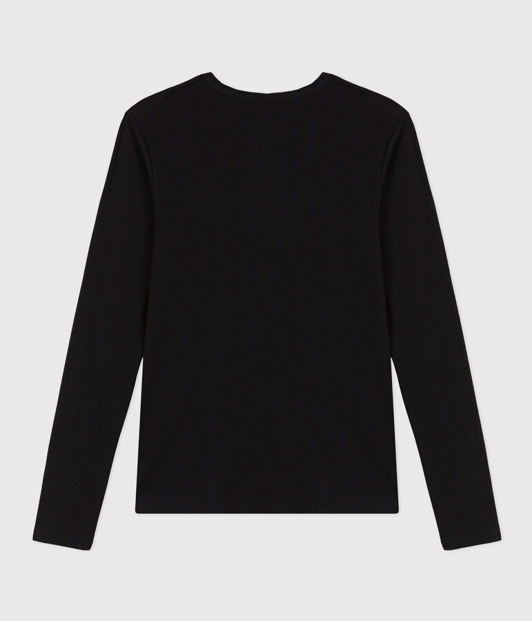 Women's iconic long-sleeved plain rib knit T-shirt black