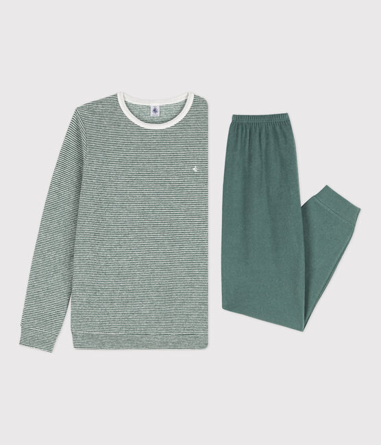 Children's Unisex Pinstriped Cotton Pyjamas VALLEE green/MARSHMALLOW white