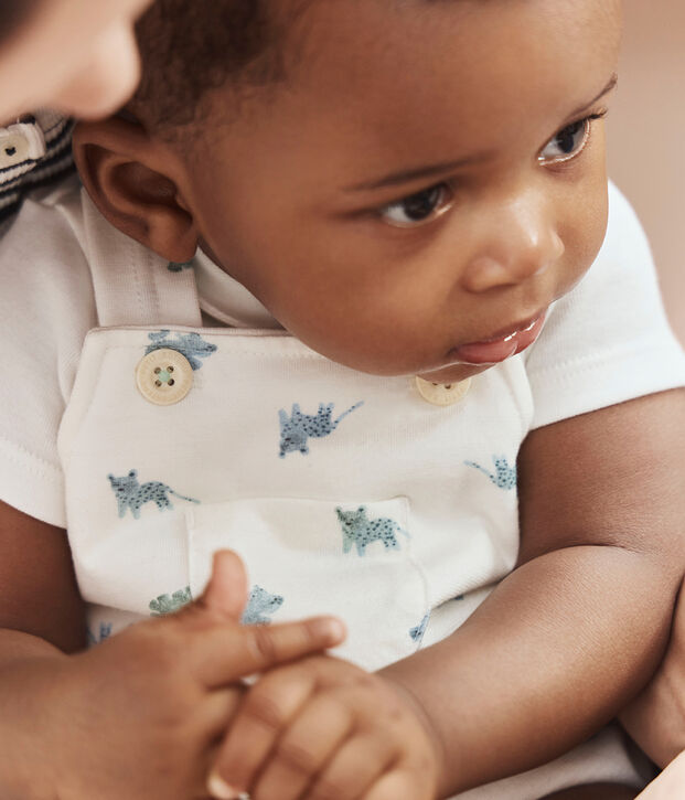 Babies' animal print cotton dungarees/body set white/multicolor