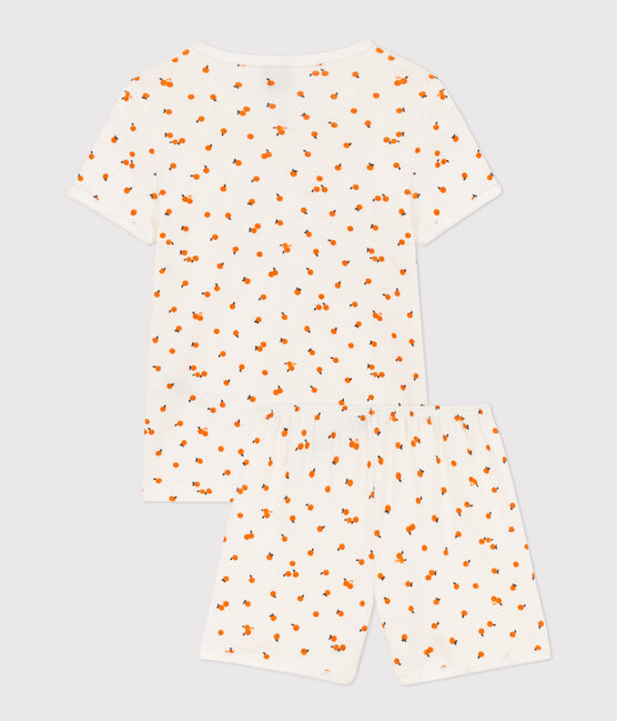 Girls' Orangette Themed Cotton Short Pyjamas MARSHMALLOW white/MULTICO white