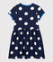 Girls' Short-Sleeved Cotton Dress MEDIEVAL blue/MARSHMALLOW white