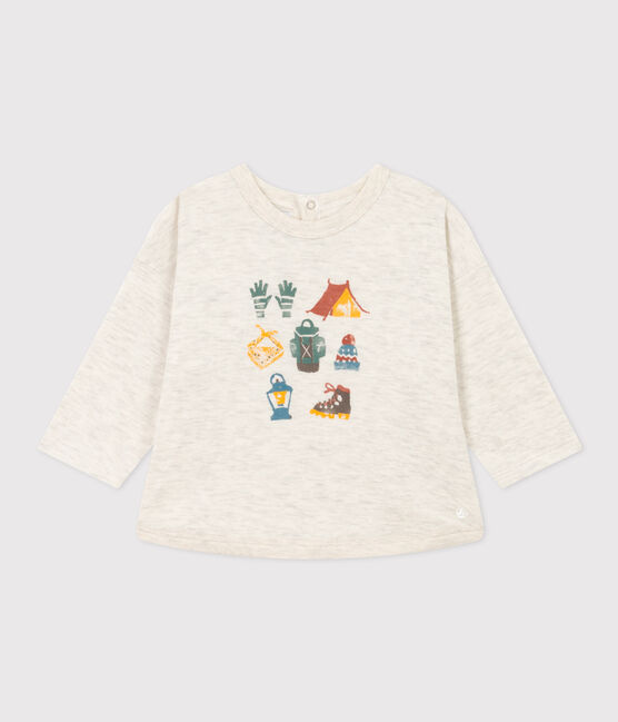 Babies' Long-Sleeved Tube Knit T-Shirt MONTELIMAR CHINE beige