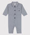 Babies' Striped Cotton Jumpsuit MEDIEVAL blue/MARSHMALLOW white