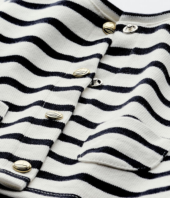 Baby girl's striped cardigan MARSHMALLOW white/SMOKING blue