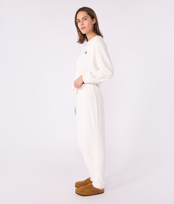Women's plain cotton terry pyjamas MILK Ecru