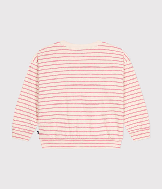 Girls' tube knit sweatshirt Ecru/pink