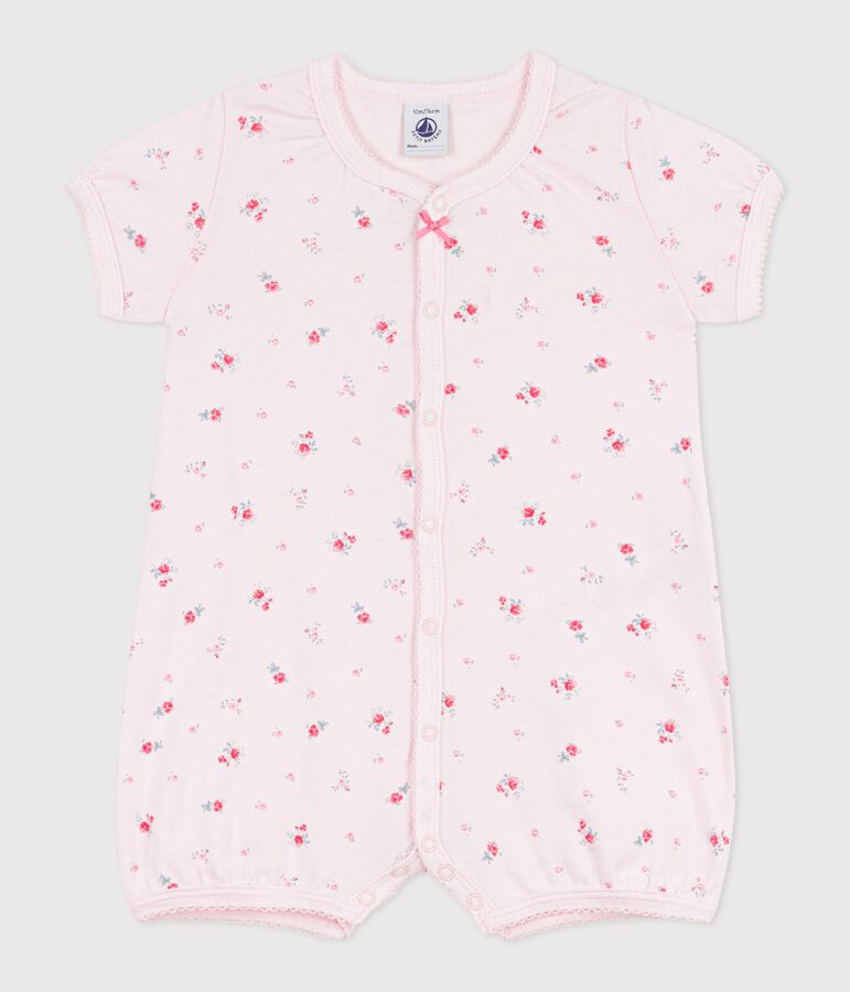 Babies' short floral cotton jumpsuit BARELY pink/MULTICO