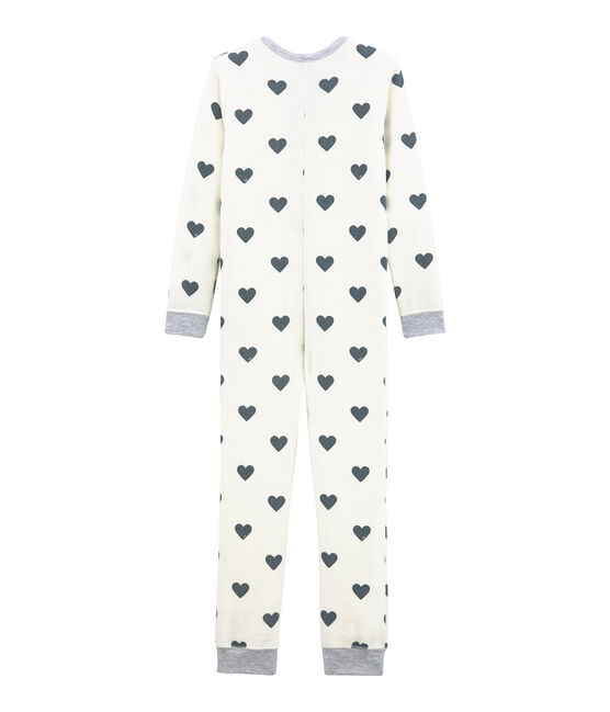 Little girl's onesie in extra warm brushed towelling. MARSHMALLOW white/ASTRO blue