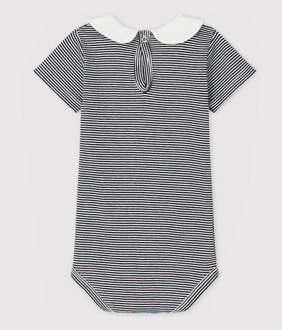 Baby Girls' Cotton Bodysuit with Peter Pan Collar SMOKING blue/MARSHMALLOW white