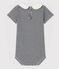 Baby Girls' Cotton Bodysuit with Peter Pan Collar SMOKING blue/MARSHMALLOW white
