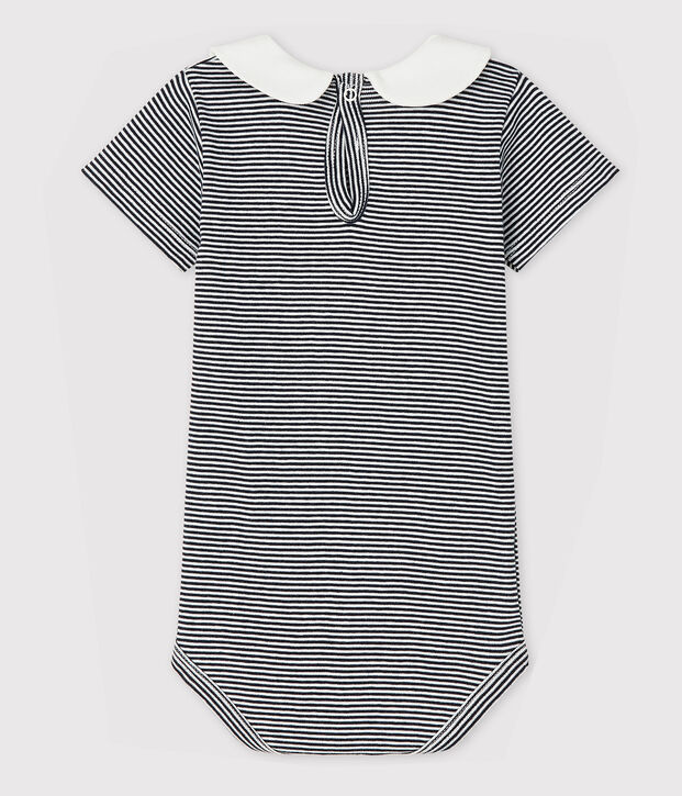 Baby Girls' Cotton Bodysuit with Peter Pan Collar blue/white