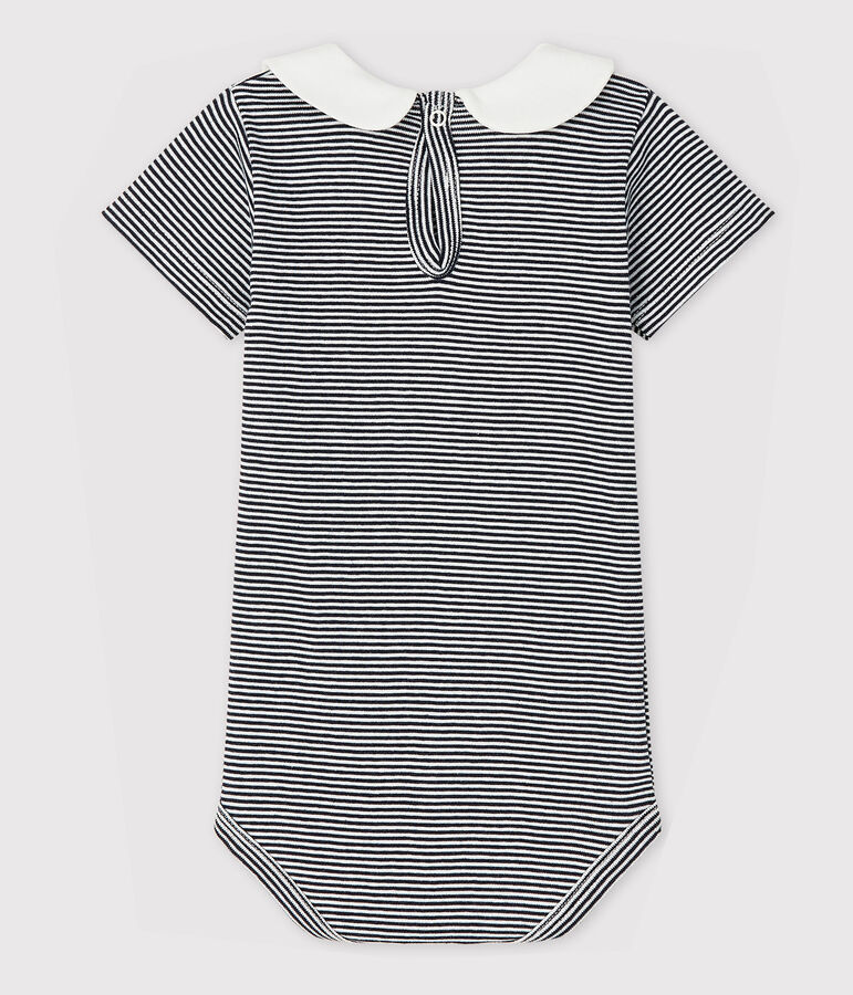 Baby Girls' Cotton Bodysuit with Peter Pan Collar blue/white
