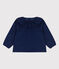 Babies' Super Fine Velour Long-Sleeved Blouse BLEU FONCE