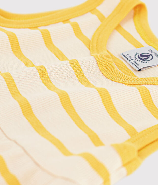 Babies' Sleeveless Striped Rib-Knit Dress Ecru/yellow