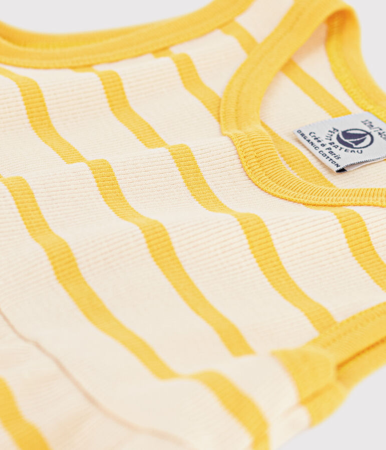 Babies' Sleeveless Striped Rib-Knit Dress Ecru/yellow