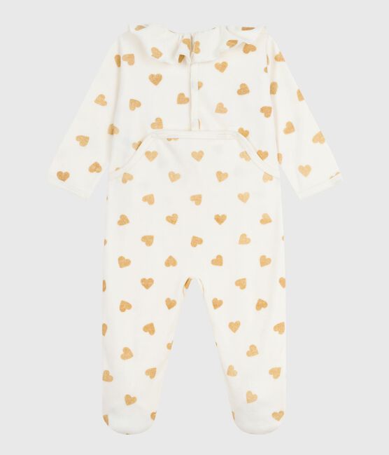 Babies' golden heart-printed velour pyjama suit with a back opening MILK /DORE
