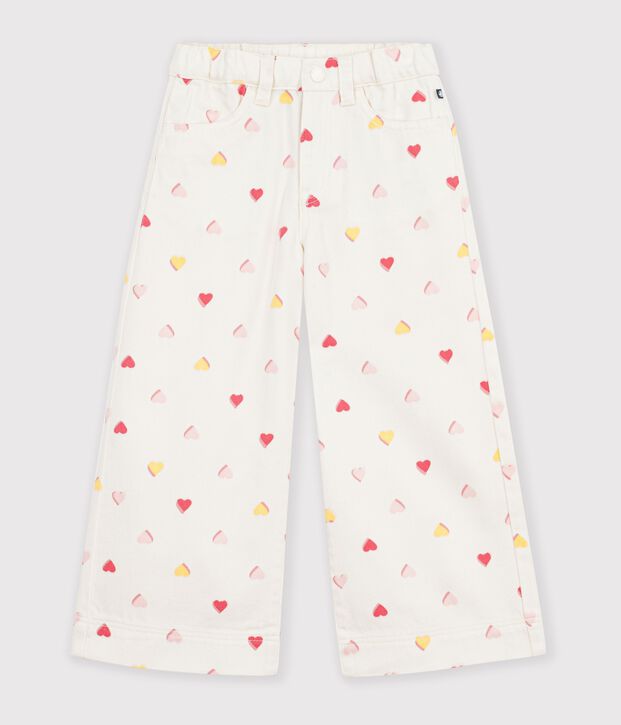 Children's wide-leg cotton trousers Ecru/multicolor