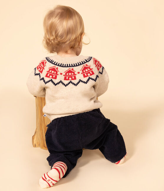 Babies' Wool/Cotton Jacquard Knitted Pullover MONTELIMAR beige/MULTICO white