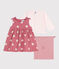 Babies' two-piece cotton outfit: a plain cardigan and a printed dress ROSEWOOD pink/MULTICO
