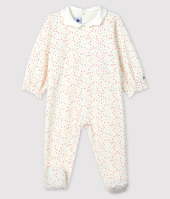 Baby Girls' Colourful Spotted Velour Sleepsuit MARSHMALLOW white/MULTICO white