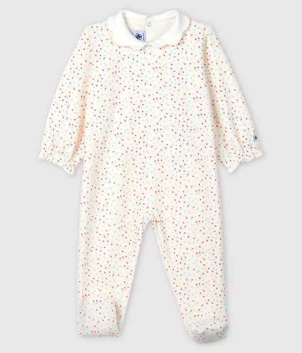 Baby Girls' Colourful Spotted Velour Sleepsuit white/multicolor