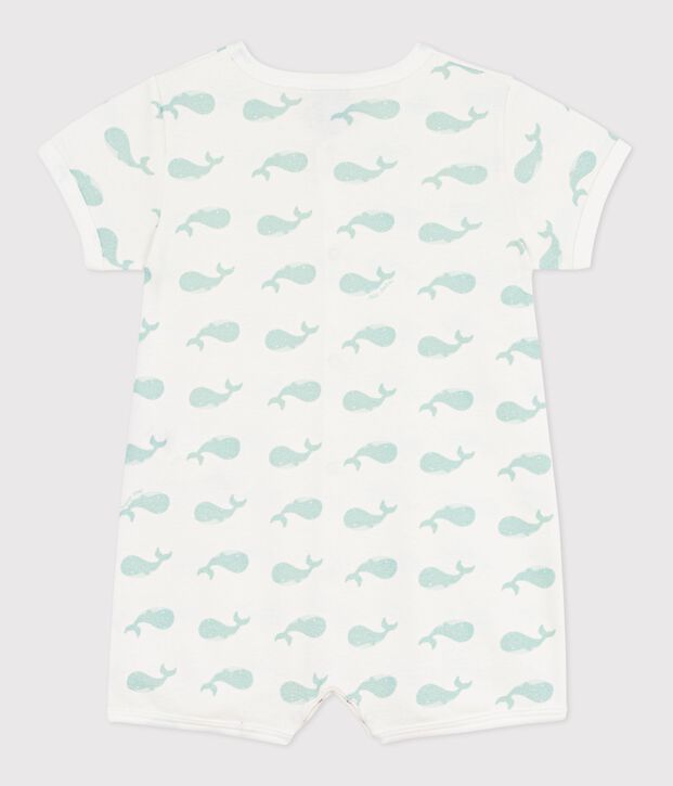 Babies' whale print cotton playsuit white/blue