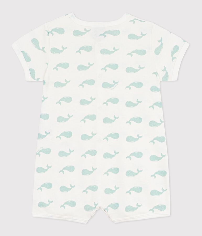 Babies' whale print cotton playsuit MARSHMALLOW /SPRAY