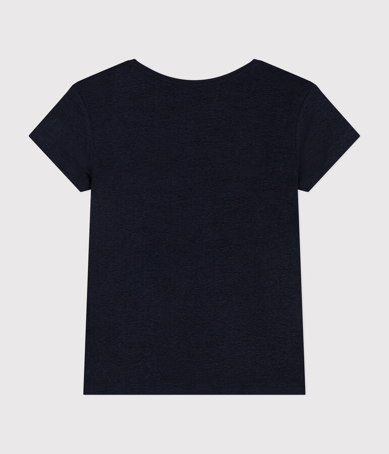 Women's Straight Round-Neck Linen T-Shirt blue