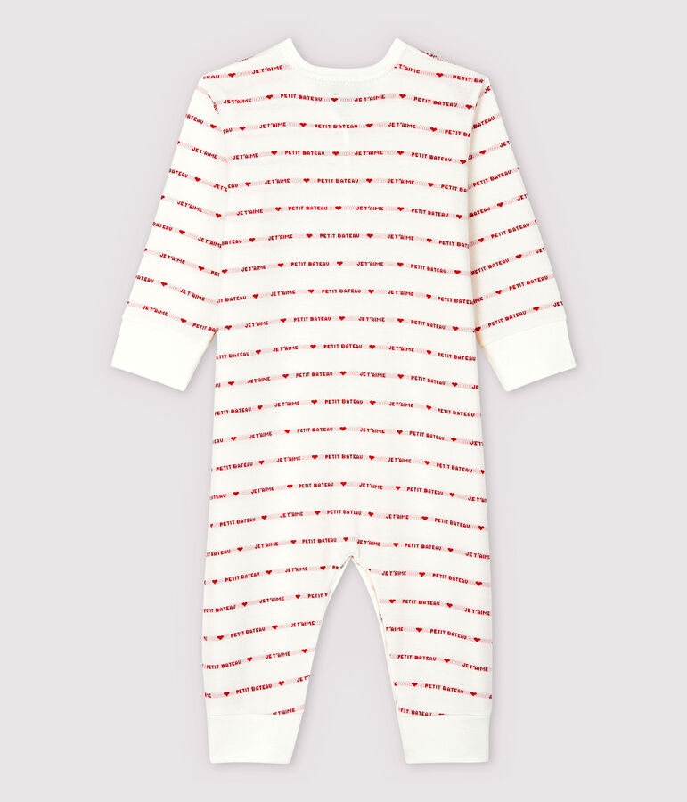 Petit Bateau Babies' Footless Sleepsuit with Woven Je t'aime white/red