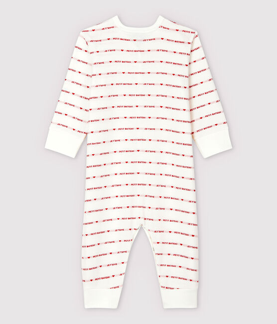 Petit Bateau Babies' Footless Sleepsuit with Woven "Je t'aime" MARSHMALLOW white/TERKUIT red