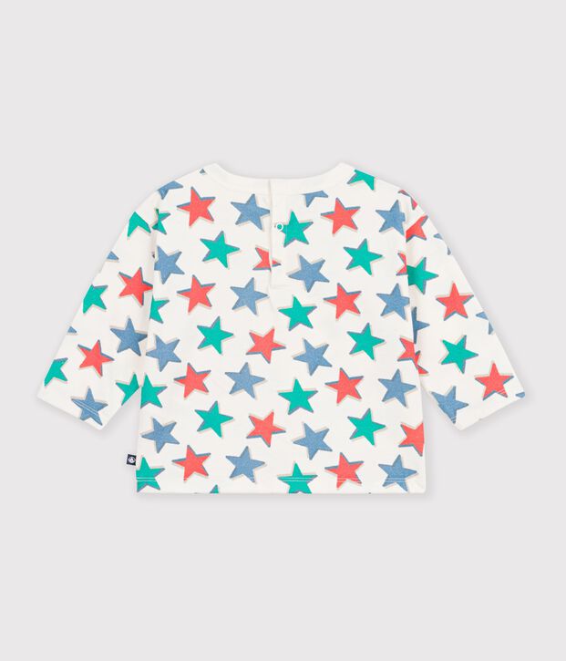 Babies' long-sleeved star-print cotton T-shirt Ecru/multicolor