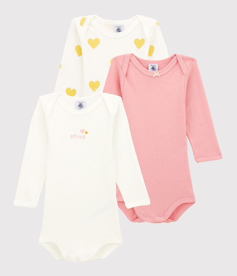 Baby Girls' Long-Sleeved Organic Cotton Bodysuit - 3-Pack multicolor