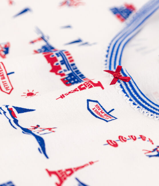 Girls' Paris Themed Cotton Short Pyjamas MARSHMALLOW white/MULTICO white
