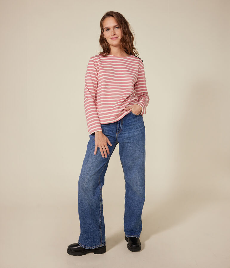 Women's Buttoned Cotton Breton Top pink/ecru