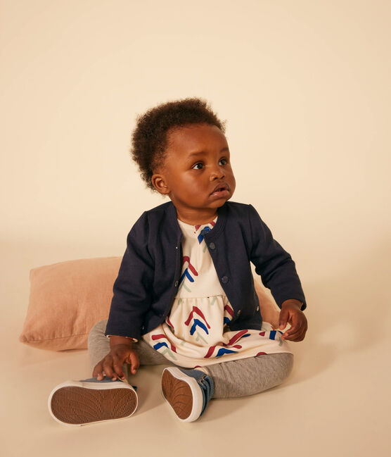 Babies' Plain Thick Jersey Cardigan SMOKING blue
