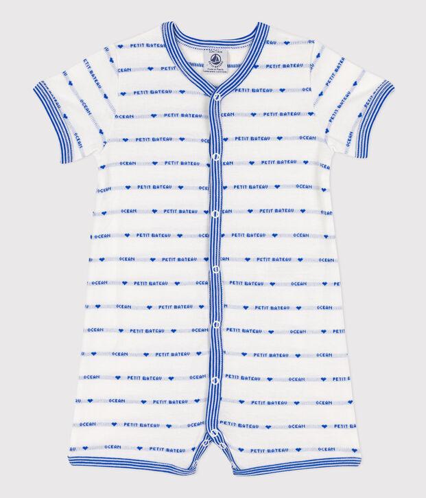 Babies' Cotton Patterned Knit Playsuit white/blue