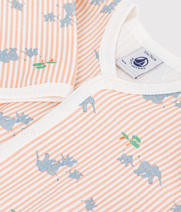 Babies' footless cotton pyjama suit printed with elephants MARSHMALLOW white/MULTICO white
