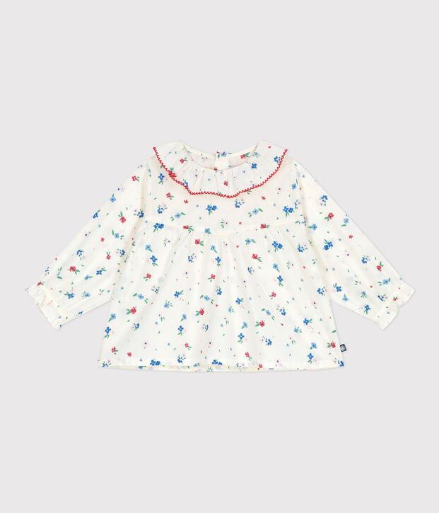 Babies' long-sleeved floral-print cotton blouse white/multicolor