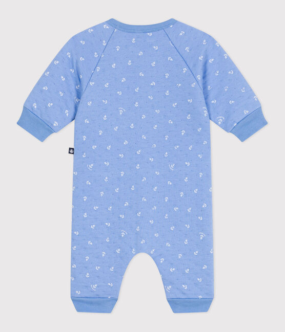 Babies' anchor print cotton playsuit with a collar EDNA blue/MARSHMALLOW white