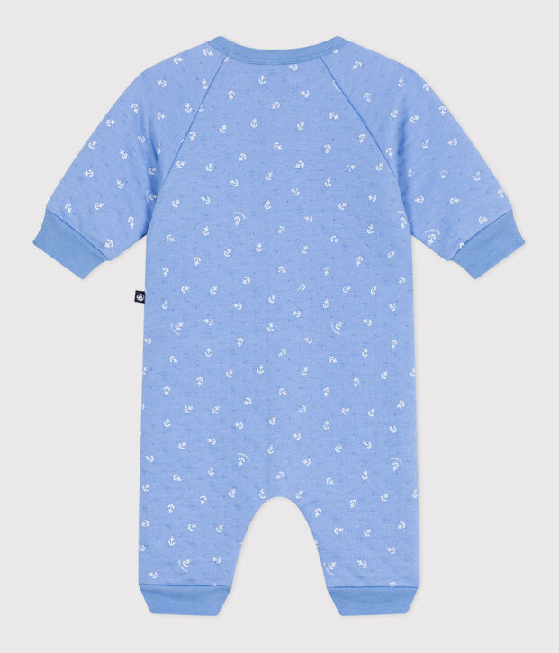 Babies' anchor print cotton playsuit with a collar blue/white